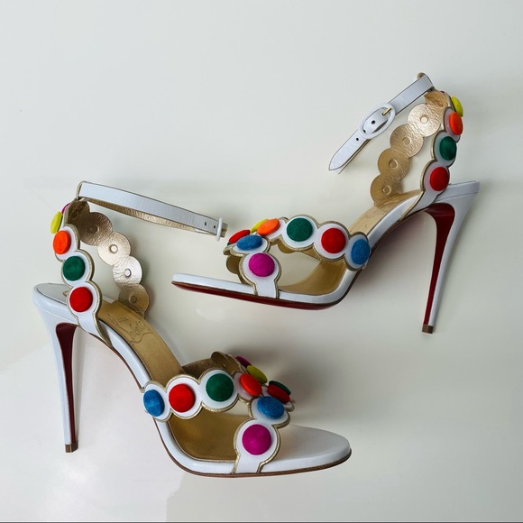 Christian Louboutin Smartissima 100 White Multi Ankle Strap Sandal Heel - Picture 6 of 11